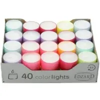 Edzard 40 Stück Wenzel Colorlights Summer Teelichte, weiß, bunte Kunststoffhülle, ca. 8 h, ø 38 mm, H 24 mm