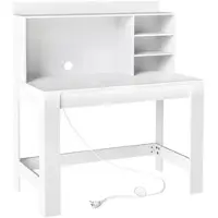 Costway 108x60x125 cm Schreibtisch mit Ladestation, Kleiner Computertisch mit Steckdose, Aufsatz&offenen Fächer, Bürotisch aus Holz, PC-Tisch Weiß