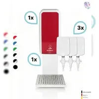 Blanc HYGIENIC SET: Desinfektionsspender SENSOR Blanc Cosmos versch. Farben + Tischständer weiß +3x 1-Liter Hautdesinfektion : Farbe - Rot / Weiß