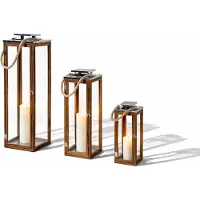 Inda 3er Set XXL Laternen-Set Windlicht Holz Gartenlaterne Edelstahldach