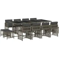 vidaXL 13-tlg. Garten-Essgruppe mit Kissen Grau Poly Rattan
