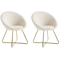 Vente-unique 2er Set Stühle aus Buckram und goldenem Metall - Weiß - BURBAN