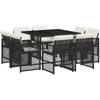 vidaXL 9-tlg. Garten-Essgruppe mit Kissen Schwarz Poly Rattan