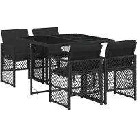 vidaXL 5-tlg. Garten-Essgruppe mit Kissen Schwarz Poly Rattan