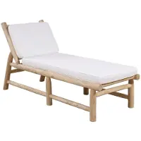 Vente-unique Sonnenliege mit Matratze - Teakholz - Holzfarben hell & Weiß - TULUM von MYLIA