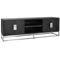 Casa Padrino Luxus TV Schrank Schwarz / Silber 185 x 42,5 x H. 60 cm - Massivholz Sideboard mit 4 Türen - Wohnzimmer Möbel - Hotel Möbel - Luxus Kollektion