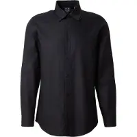 Armani Exchange für Herren. XM002263AF13131FC305 Logo Jaquard Hemd schwarz (XS), Lässig, Baumwolle, Klassisch, Langarm