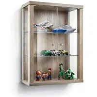 K-Möbel Hängevitrine Glas in Sonoma Eiche (80x60x25 cm) mit 2 höhenverstellbaren Glasböden - Modellauto Vitrine Sonoma Eiche - Vitrinenschrank Sonoma