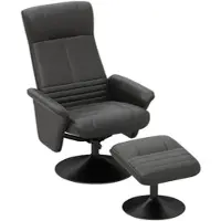 OKWISH Relaxsessel mit Hocker drehbar verstellbar Schwarz 69x71x104 cm ergonomisch gepolstert bis 150 kg für Wohnzimmer Schlafzimmer Arbeitszimmer