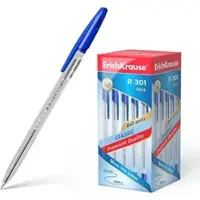 Erich Krause Kugelschreiber 0,5mm 50er Pack Blau - transparent - Kulis Kulischreiber Stifte Schreibstifte für Schule & Bürobedarf - R-301 Classic