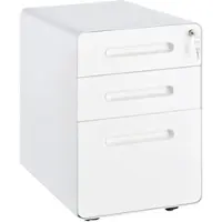 OKWISH Rollcontainer Aktenschrank Bürocontainer 48x39x59 cm Weiß aus Stahl mit 3 Schubladen abschließbar auf Rollen für A4 und Letter