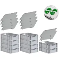 Proregal Spar Set 10x Eurobox Nextgen Economy Mit Auflagedeckel & 4x Schiebeschnappverschlüsse Grün Griffe Offen HxBxT 17 x 40 x 60 cm 34 Liter