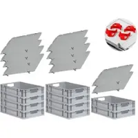 Proregal SparSet 10x Eurobox NextGen Economy mit Auflagedeckel & 4x Verschlüsse Rot, Griffe offen, HxBxT 12x40x60cm, 23L, Eurobehälter, Box