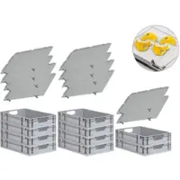 Proregal SparSet 10x Eurobox NextGen Economy mit Auflagedeckel & 4x Verschlüsse Gelb, Griffe offen, HxBxT 12x40x60cm, 23L, Eurobehälter, Box