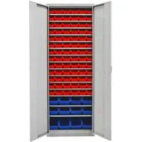Proregal Flügeltürenschrank Owl mit 15 Fachböden 90 Sichtlagerkästen HxBxT 195 x 71 x 30 cm Lichtgrau