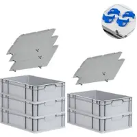 Proregal Spar Set 5x Eurobox Nextgen Economy Mit Auflagedeckel & 4x Schiebeschnappverschlüsse Blau Griffe Geschlossen HxBxT 17 x 40 x 60 cm 34 Liter