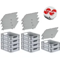 Proregal Spar Set 10x Eurobox Nextgen Economy Mit Auflagedeckel & 4x Schiebeschnappverschlüsse Rot Griffe Offen HxBxT 12 x 30 x 40 cm 11 Liter