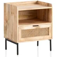 KADIMA DESIGN Nachtkonsole Massivholz / Rattan 50x60x40 cm Nachttisch Braun | Gr.: onesize