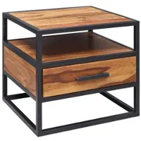 KADIMA DESIGN Nachtkonsole 50 x 45 x 45 cm WL5.624 Sheesham Holz Metall Schwarz Nachttisch, Nachtkästchen mit Schublade Industrial Design, Industrie Nachtkommode