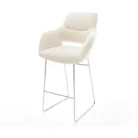 DELIFE Barstuhl Yago-Flex Teddystoff Beige Kufengestell Edelstahl Silberfarben Taschenfederkern