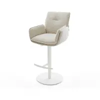 DELIFE Barstuhl Nela-Flex Webstoff Soft Beige Drehfuß höhenverstellbar Metall Weiß
