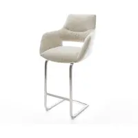 DELIFE Barstuhl Yago-Flex Webstoff Soft Beige Freischwinger Flach Edelstahl Silberfarben Taschenfederkern