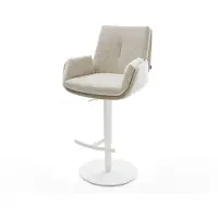 DELIFE Barstuhl Clea-Flex Webstoff Soft Beige Drehfuß höhenverstellbar Metall Weiß