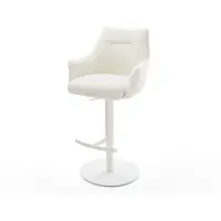 DELIFE Barstuhl Alja-Flex Bouclé Soft Beige Drehfuß höhenverstellbar Metall Weiß Taschenfederkern