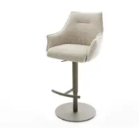 DELIFE Barstuhl Alja-Flex Webstoff Soft Beige Drehfuß höhenverstellbar Metall Titanfarben Taschenfederkern