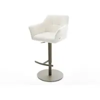 DELIFE Barstuhl Yulo-Flex Bouclé Soft Beige Drehfuß höhenverstellbar Metall Titanfarben