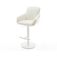 DELIFE Barstuhl Luan-Flex Bouclé Soft Beige Drehfuß höhenverstellbar Metall Weiß