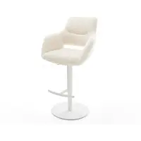 DELIFE Barstuhl Yago-Flex Teddystoff Beige Drehfuß höhenverstellbar Metall Weiß Taschenfederkern