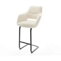 DELIFE Barstuhl Yago-Flex Plüsch Creme-Weiß Freischwinger Flach Metall Schwarz Taschenfederkern