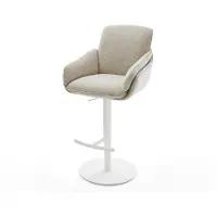 DELIFE Barstuhl Luan-Flex Webstoff Soft Beige Drehfuß höhenverstellbar Metall Weiß