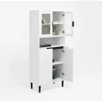 MODFU Vitrine Hochschrank Bücherregal mit Glastüren Weiß mit verstellbaren Einlegeböden freistehend für Wohnzimmer Büro Bad (160x60x35 cm)