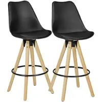 KADIMA DESIGN 2er Set Barhocker LIMA Schwarz Retro Design Kunstleder Holz mit Lehne, Design Barstuhl Retro Skandinavisch 2 Stück, Tresenhocker Sitzhöhe 77 cm