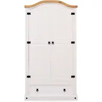 Idimex Kleiderschrank CAMPO mit Türen & Schublade weiß/natur lackiert - Schrank gefertigt aus Kiefer Massivholz mit 1 Kleiderstange & 2 Einlegeböden.