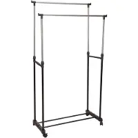 Wellhome - Garderobenständer mit Rollen, mit 2 verstärkten Stangen und Metallrahmen, Höhe 90-160 cm