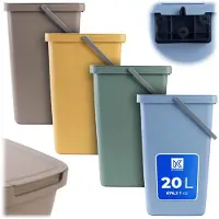 Kadax Abfallbehälter 20L, 4er Set, mit Deckel und Griff, Abfalleimer aus Plastik, Mülleimer, Abfallsammler (Braun, Grün, Gelb, Blau)