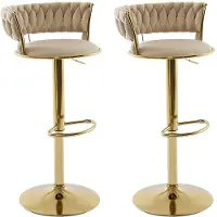 Vente-unique Barhocker 2er-Set höhenverstellbar - Samt & goldfarbenes Metall - Beige - LOMYA