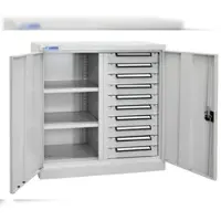 Proregal Wandschrank Small Owl mit 2 Fachböden + 3 Punktverriegelung +10 Schubladen | HxBxT 100x95x50cm | Lichtgrau