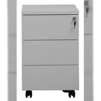 Proregal Rollcontainer Fox | 3 Schubladen | Seitengriff + Materialfach | HxBxT 62x46x60 cm | Holzabdeckplatte | Grau