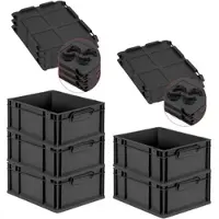 Proregal SparSet 5x Eurobox NextGen Grip mit Auflagedeckel & 4 schwarzen Verschlüssen, HxBxT 17x30x40cm, 16L, Schwarz, Griffe zu, Eurobehälter