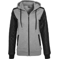 Urban Classics bequemer Damen Hoodie Kordelzug Reißverschluss 300 g/m² mit Baumwolle Grau/Schwarz