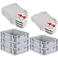 Proregal 5x Eurobox NextGen Grip mit Scharnierdeckel & roten Verschlüssen | HxBxT 12x30x40cm | 11 Liter | Griffe geschlossen | Glatter Boden