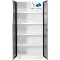 Proregal Stahlschrank BEE mit 4 lackierten Fachböden | HxBxT 195x92x42cm | Weiß-Schwarz | Werkstattschrank Werkzeugschrank Aktenschrank