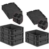 Proregal SparSet 5x Eurobox Nextgen Grip Mit Auflagedeckel Und Schwarzen Verschlüssen HxBxT 12x30x40cm 11 Liter Schwarz Griffe Geschlossen