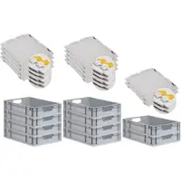 Proregal SuperSparSet 10x Eurobox NextGen Economy mit Scharnierdeckel & gelben Verschlüssen, Griffe offen, HxBxT 12x40x60cm, 23L, Eurobehälter, Box