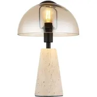 Globo LED Tischleuchte Travertine Stein Pilzform Nachttischlampe Glas amber Beistelllleuchte grau, Metall, 1x 4W 350Lm warmweiß, DxH 20x31 cm