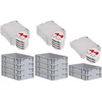 Proregal SuperSparSet 10x Eurobox NextGen Economy mit Scharnierdeckel & roten Verschlüssen, Griffe zu, HxBxT 12x40x60cm, 23L, Eurobehälter, Box